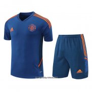 Trainingsanzug Manchester United Kurzarm 2022-2023 Blau - Kurze Hose