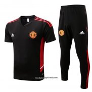 Trainingsanzug Manchester United Kurzarm 2022-2023 Schwarz