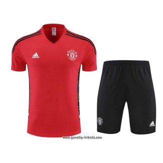 Trainingsanzug Manchester United Kurzarm 2022-2023 Rot - Kurze Hose