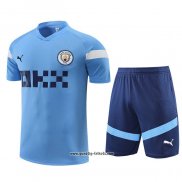 Trainingsanzug Manchester City Kurzarm 2022-2023 Blau - Kurze Hose