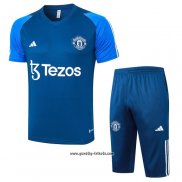 Trainingsanzug Manchester United Kurzarm 2023-2024 Blau - Kurze Hose