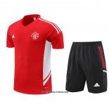 Trainingsanzug Manchester United Kurzarm 2022-2023 Rot - Kurze Hose