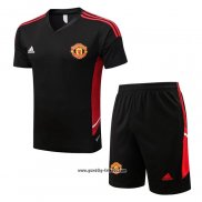 Trainingsanzug Manchester United Kurzarm 2022-2023 Schwarz - Kurze Hose