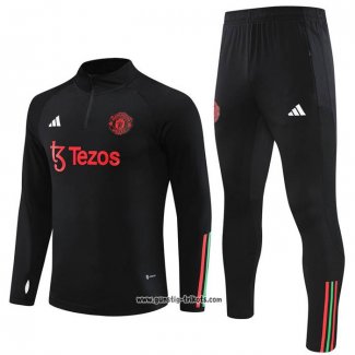 Sweatshirt Trainingsanzug Manchester United Kinder 2023-2024 Schwarz