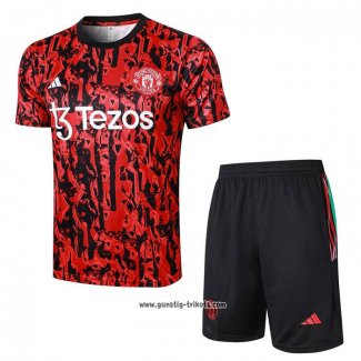 Trainingsanzug Manchester United Kurzarm 2023-2024 Rot - Kurze Hose